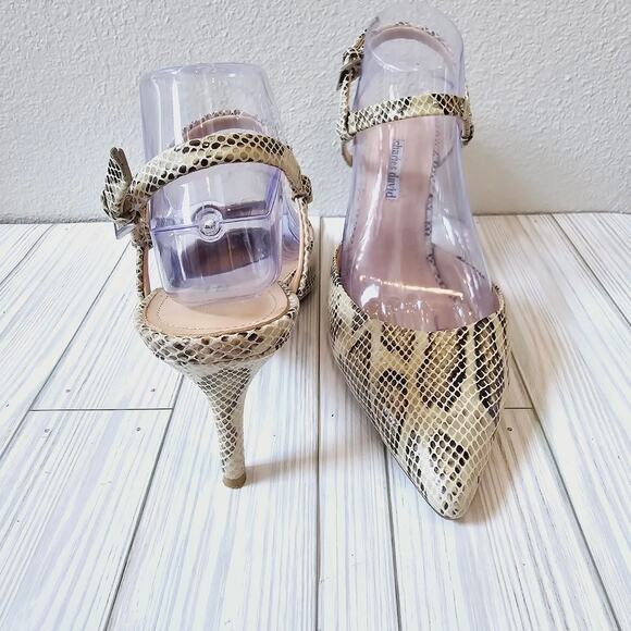 Charles David Womens Ankle Strap Pumps Beige Snakeskin Kitten Heel Buckle 9M - Picture 3 of 6